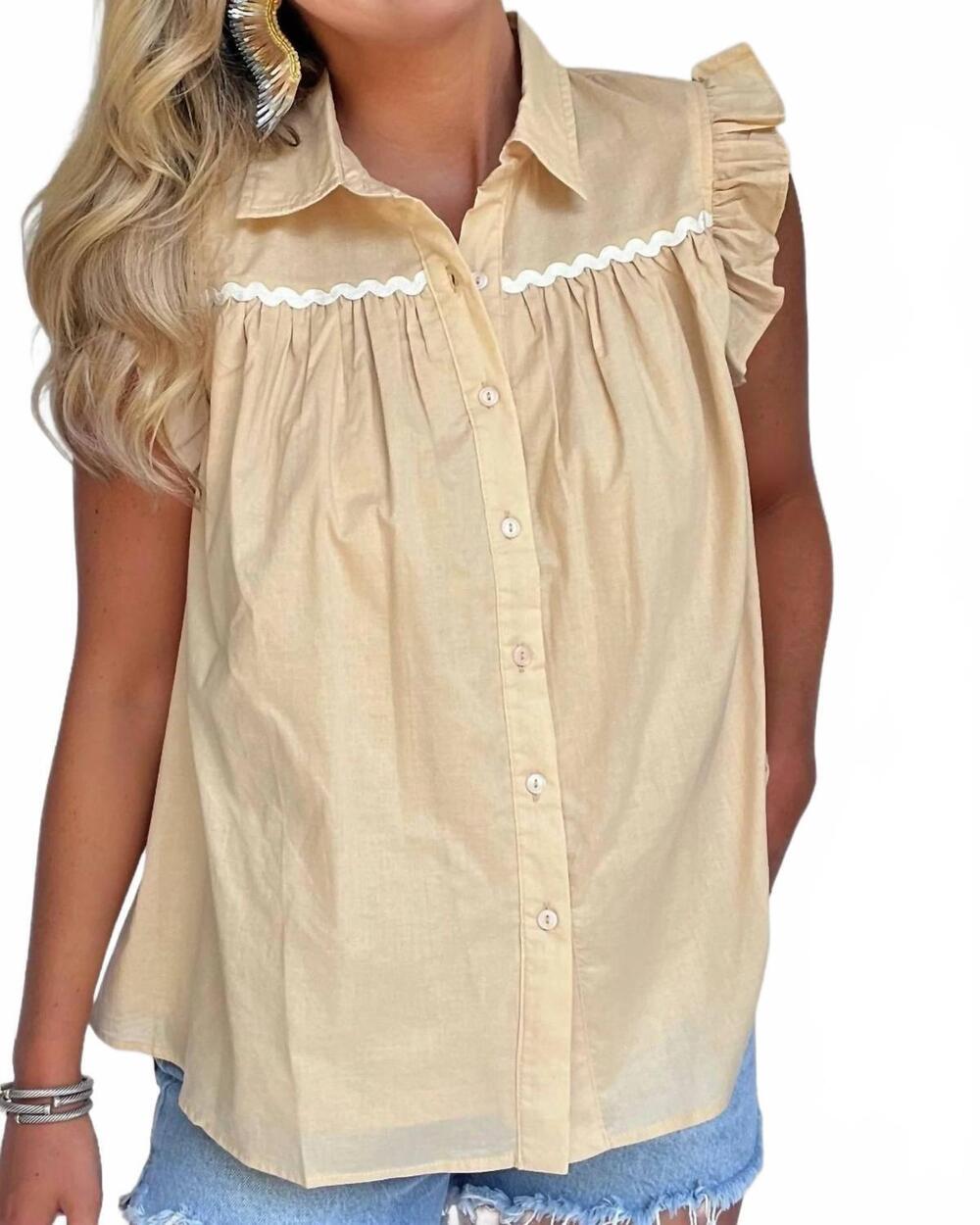 NEW RAIN + ROSE ric rac blouse in almond